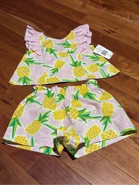 marmellata Pink Pineapple Print Ruffle Sleeve Kids Matching Set